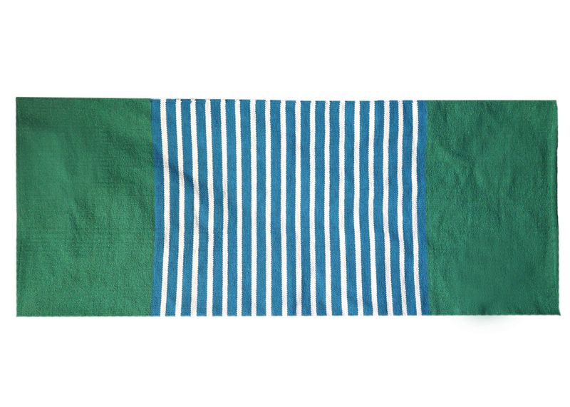 Tapis Indien en Coton - 70x170cm - Bleu/ Vert