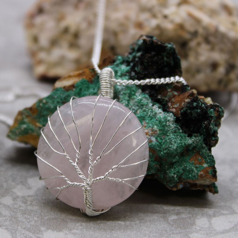 Collier de Pierres Précieuses Arbre de vie - Quartz rose