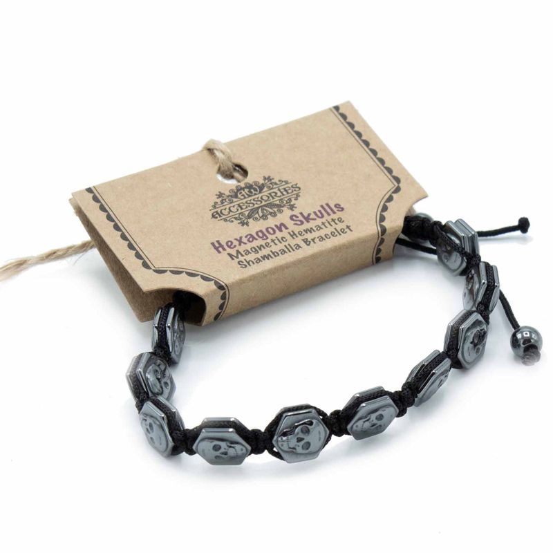 Bracelets Shamballa Hématite Magnétique - Têtes de Mort Hexagones
