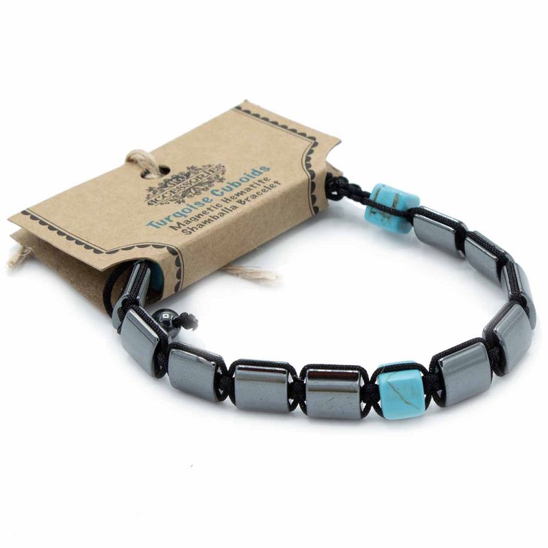 Bracelets Shamballa Hématite Magnétique - Cuboïdes Turquoise