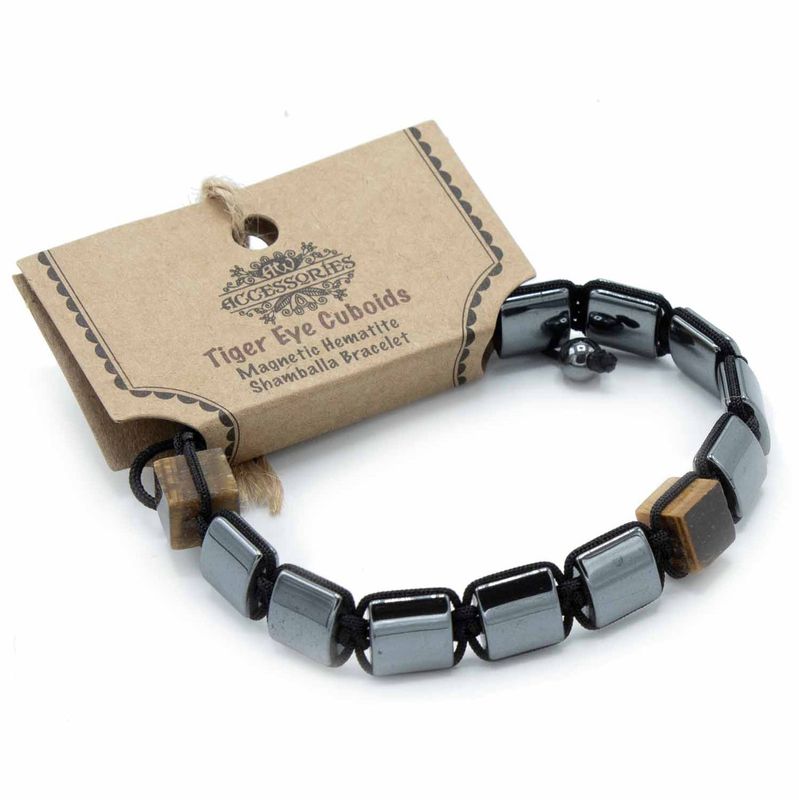 Bracelets Shamballa Hématite Magnétique - Cuboïdes Oeil de Tigre