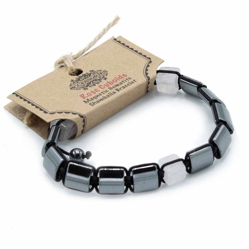 Bracelets Shamballa Hématite Magnétique - Cuboïdes Roses