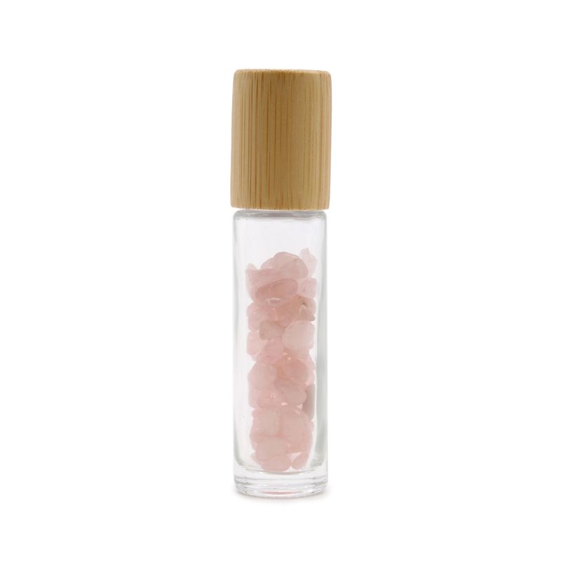 Flacon Roll-on Huile Essentielle & Pierres Précieuses - Quartz rose - Bouchon en bois