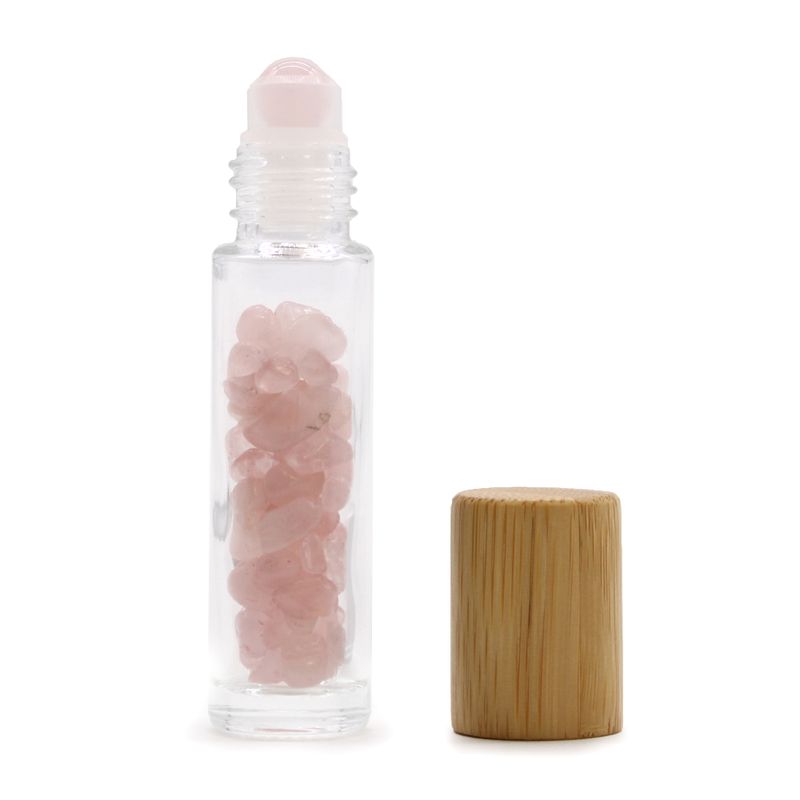 Flacon Roll-on Huile Essentielle & Pierres Précieuses - Quartz rose - Bouchon en bois