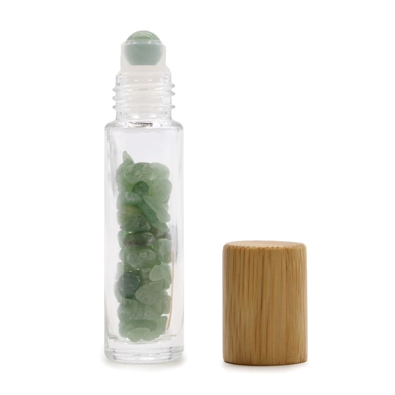 Flacon Roll-on Huile Essentielle & Pierres Précieuses - Aventurine - Bouchon en bois