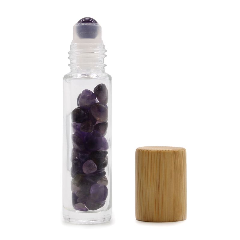 Flacon Roll-on Huile Essentielle & Pierres Précieuses - Améthyste - Bouchon en bois
