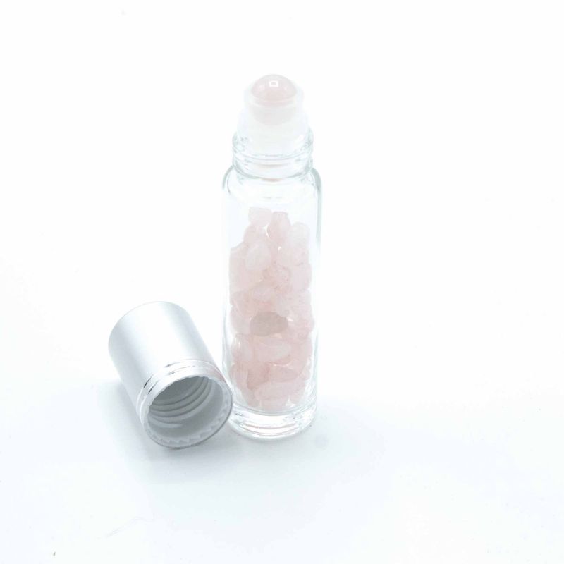 Flacon Roll-on Huile Essentielle & Pierres Précieuses - Quartz Rose - Bouchon Argenté