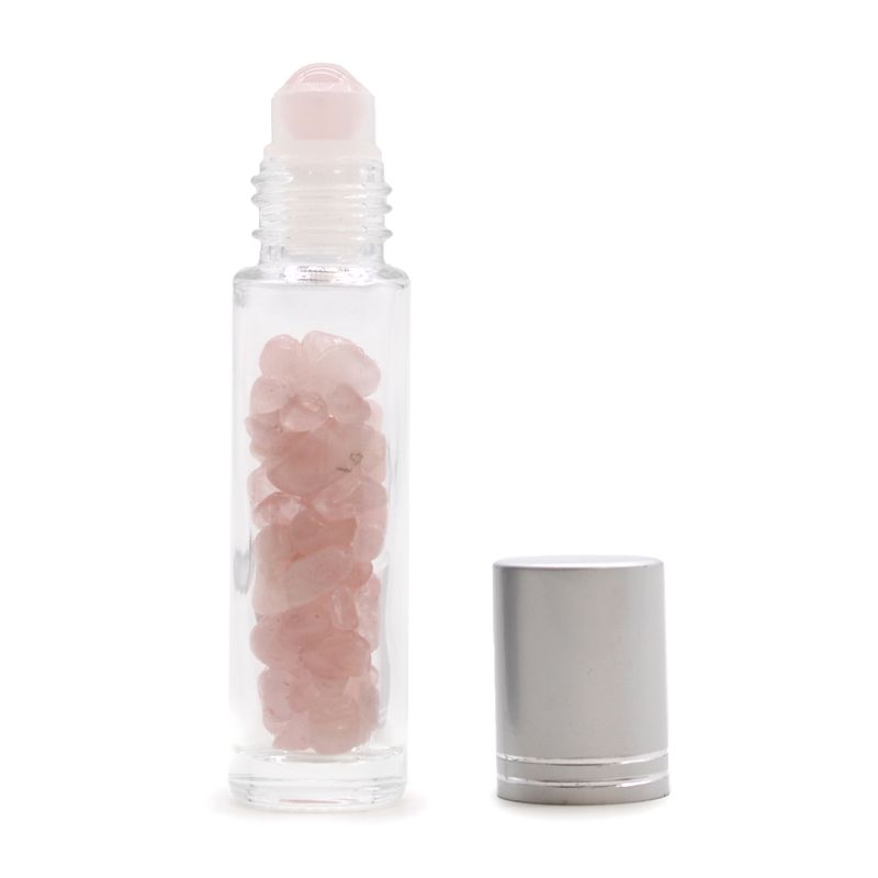 Flacon Roll-on Huile Essentielle & Pierres Précieuses - Quartz Rose - Bouchon Argenté