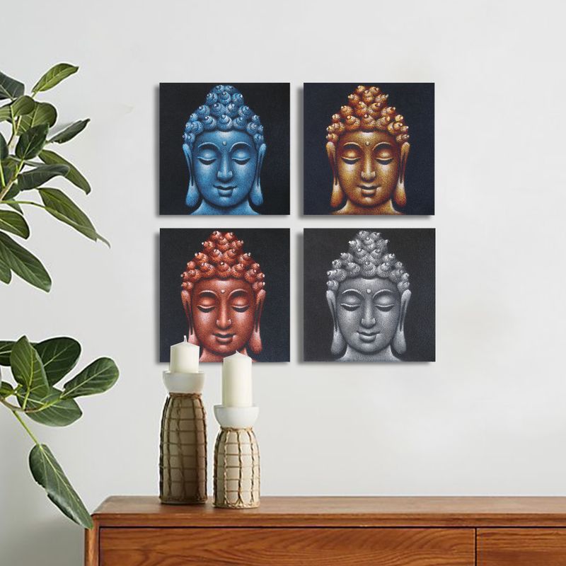 Lot de 4 Têtes de Bouddha Détail Sable - 30x30cm