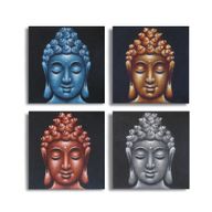 Lot de 4 Têtes de Bouddha Détail Sable - 40x40cm