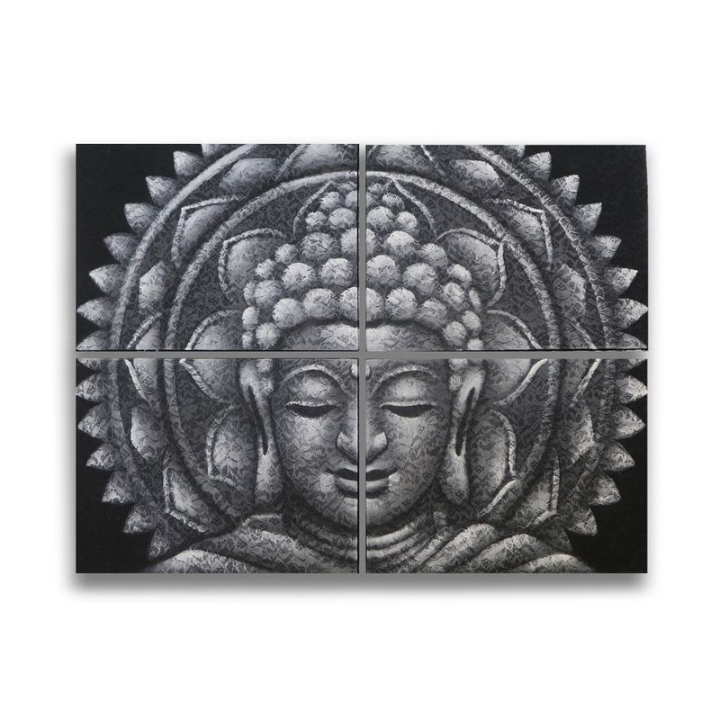 Bouddha Mandala Gris Détail Brocart - 30x40cm x 4