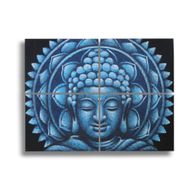Bouddha Mandala Bleu Détail Brocart - 30x40cm x 4