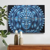 Bouddha Mandala Bleu Détail Brocart - 30x40cm x 4