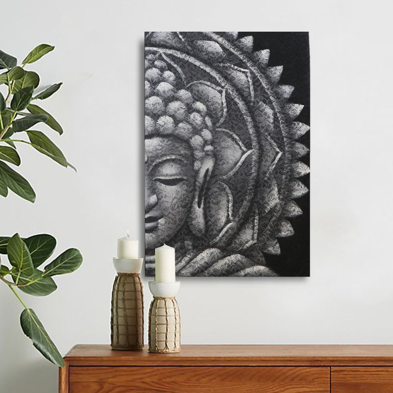 Mandala Demi Bouddha Gris - 60x80cm