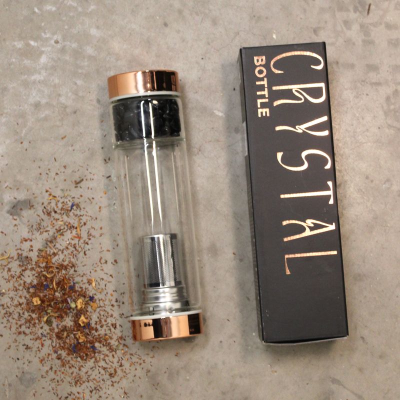 Bouteille Infuseur à Thé en Verre de Cristal - Or Rose - Améthyste