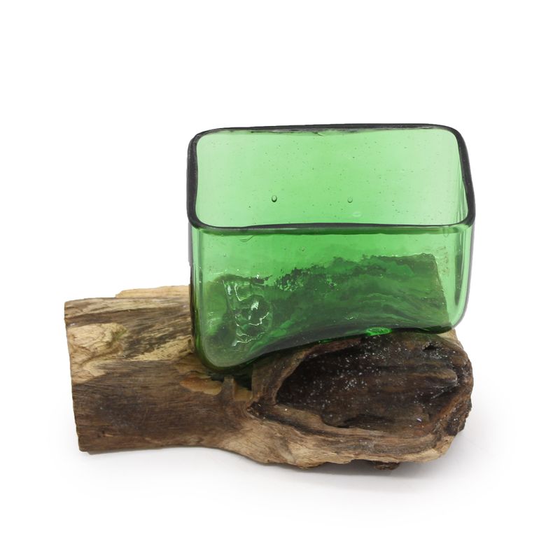 Bol Carré sur Bois en verre recyclé