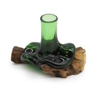 Petit Vase à fleurs sur Bois en verre recyclé