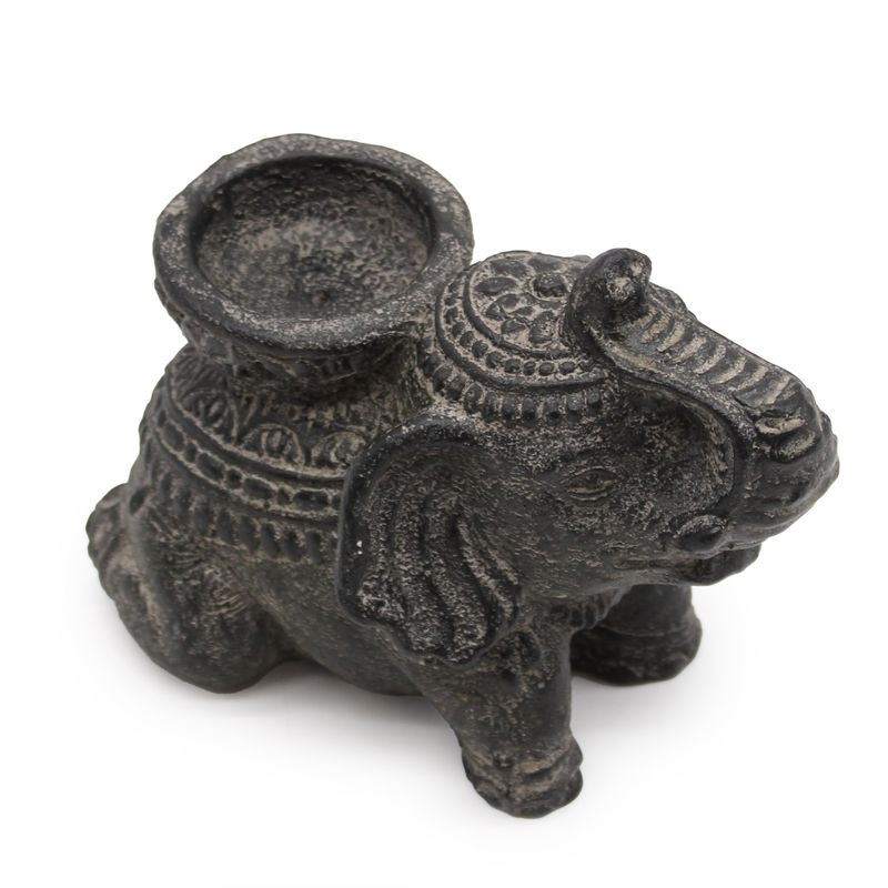 Brûleur d'Encens & Bougeoir Éléphant (noir antique)