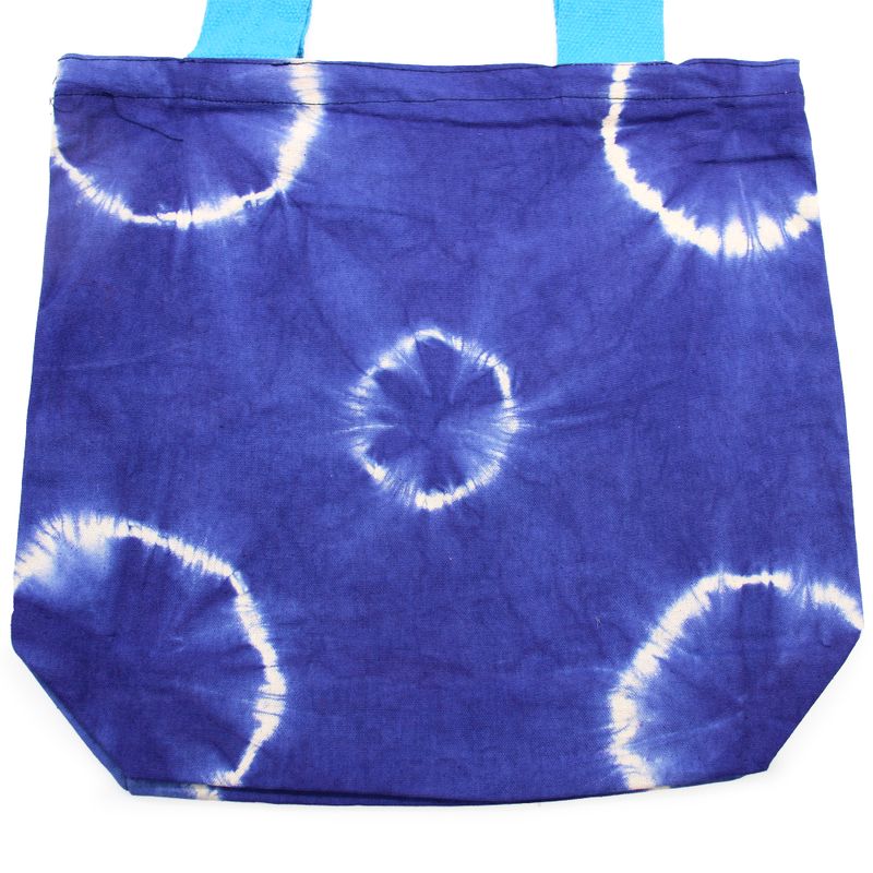 Sac en Coton Naturel Tie-Dye (8 oz) - 38x42x12cm - Anneaux Bleus - Anse Bleue