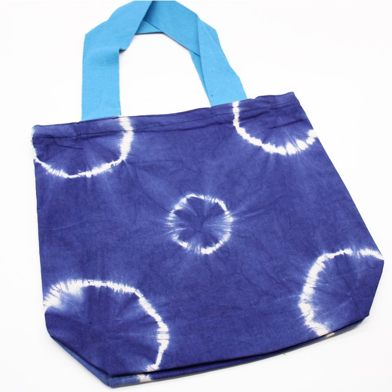 Sac en Coton Naturel Tie-Dye (8 oz) - 38x42x12cm - Anneaux Bleus - Anse Bleue