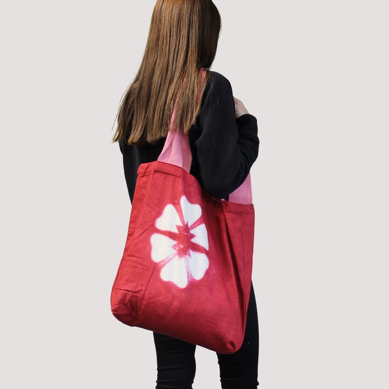 Sac en Coton Naturel Tie-Dye (8 oz) - 38x42x12cm - Anneaux Bleus - Anse Bleue