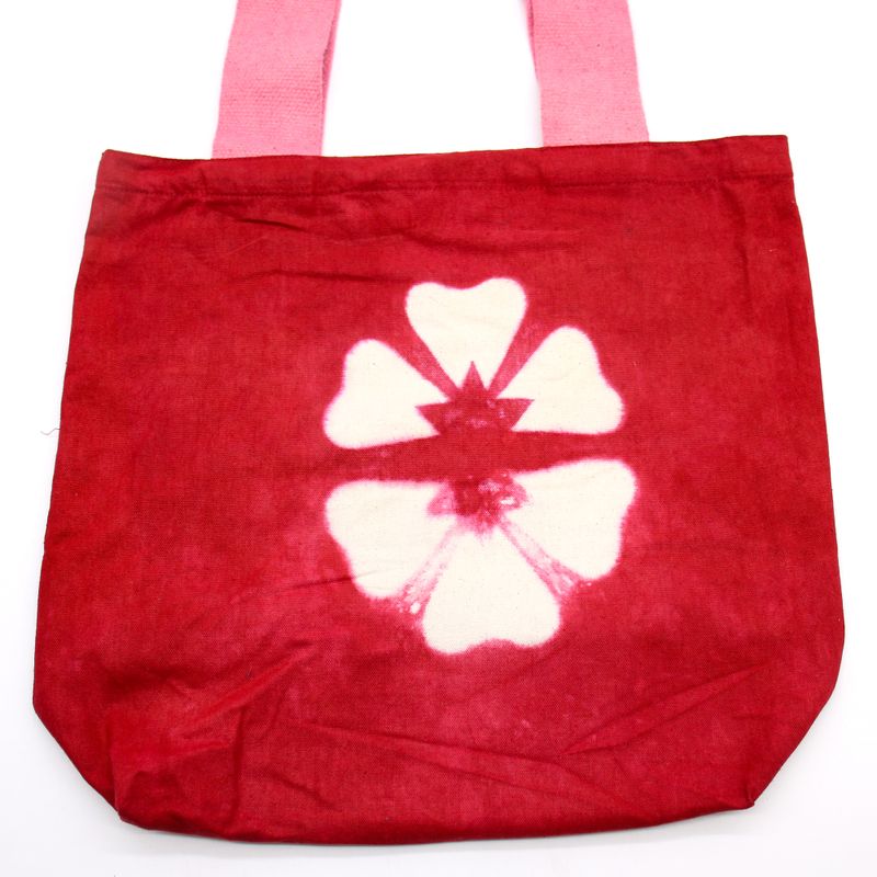 Sac en Coton Naturel Tie-Dye (8 oz) - 38x42x12cm - Fleur  - Anse rose