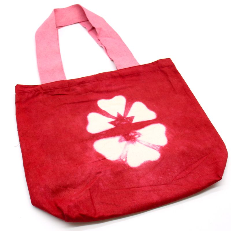 Sac en Coton Naturel Tie-Dye (8 oz) - 38x42x12cm - Fleur  - Anse rose