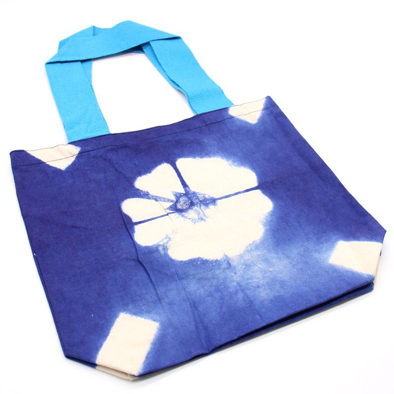 Sac en Coton Naturel Tie-Dye (8 oz) - 38x42x12cm - Fleur - Anse Bleue