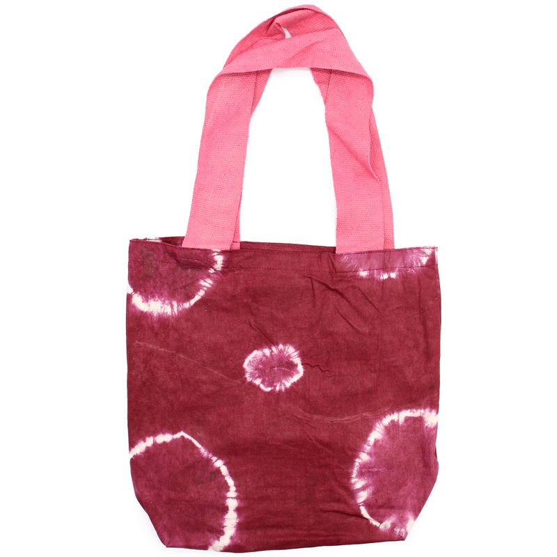 Sac en Coton Naturel Tie-Dye (8 oz) - 38x42x12cm - Anneaux Bordeaux - Anse Rose