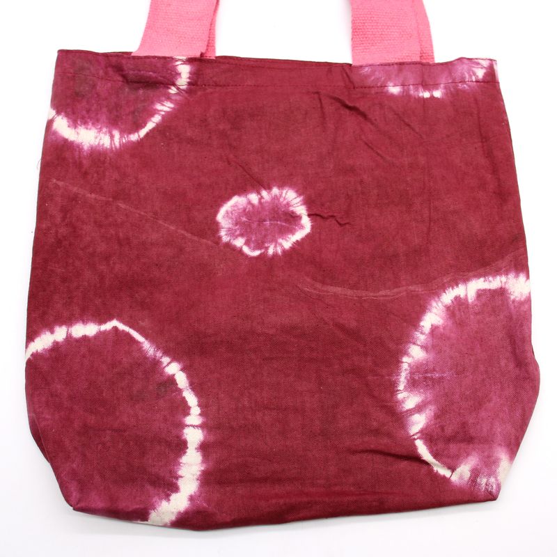 Sac en Coton Naturel Tie-Dye (8 oz) - 38x42x12cm - Anneaux Bordeaux - Anse Rose