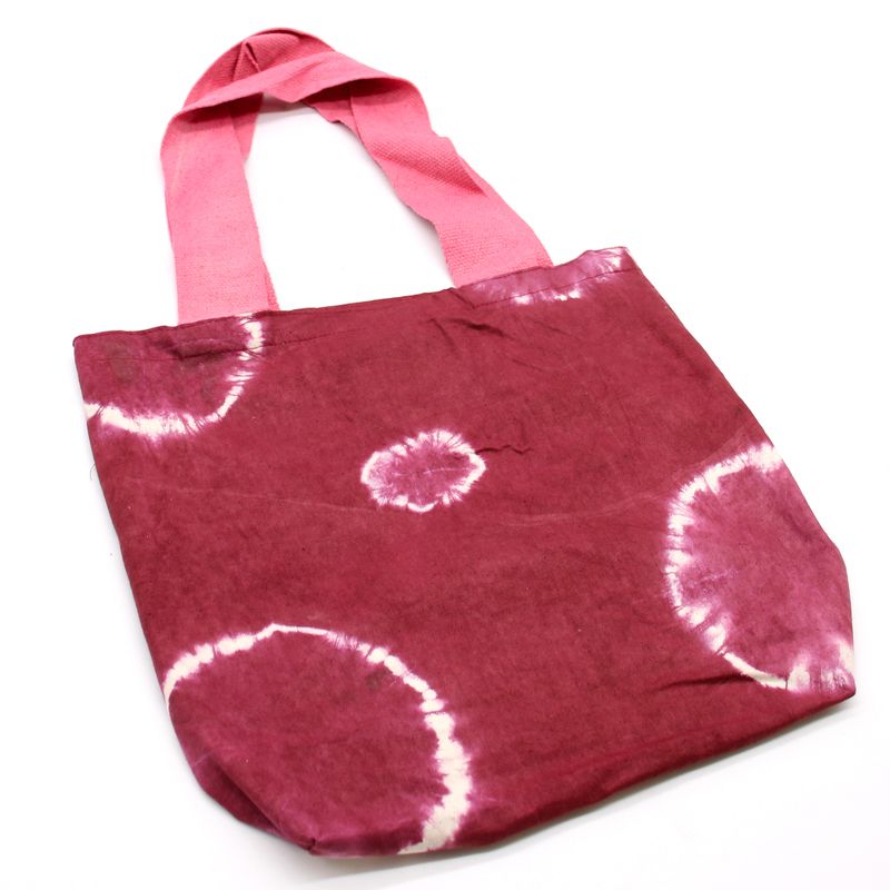 Sac en Coton Naturel Tie-Dye (8 oz) - 38x42x12cm - Anneaux Bordeaux - Anse Rose