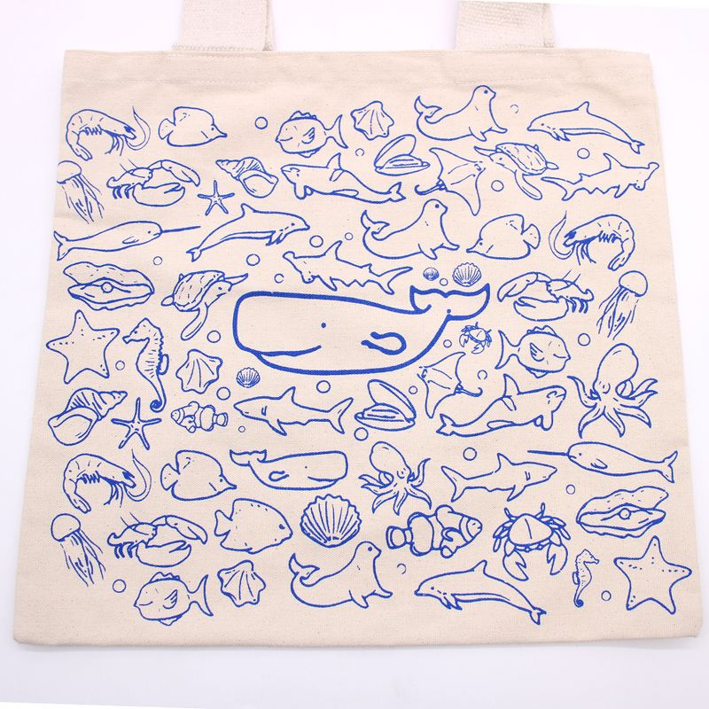 Grand Cabas en coton - 38x42cm - Vie Marine - 10oz