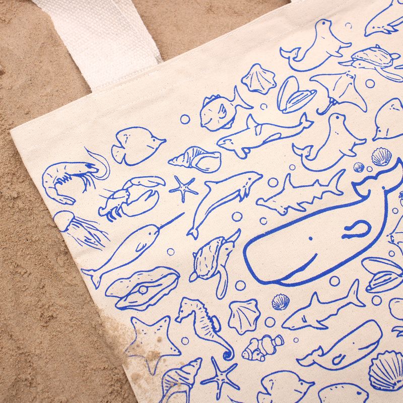 Grand Cabas en coton - 38x42cm - Vie Marine - 10oz