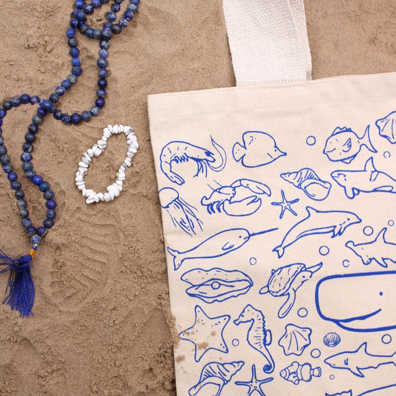 Grand Cabas en coton - 38x42cm - Vie Marine - 10oz