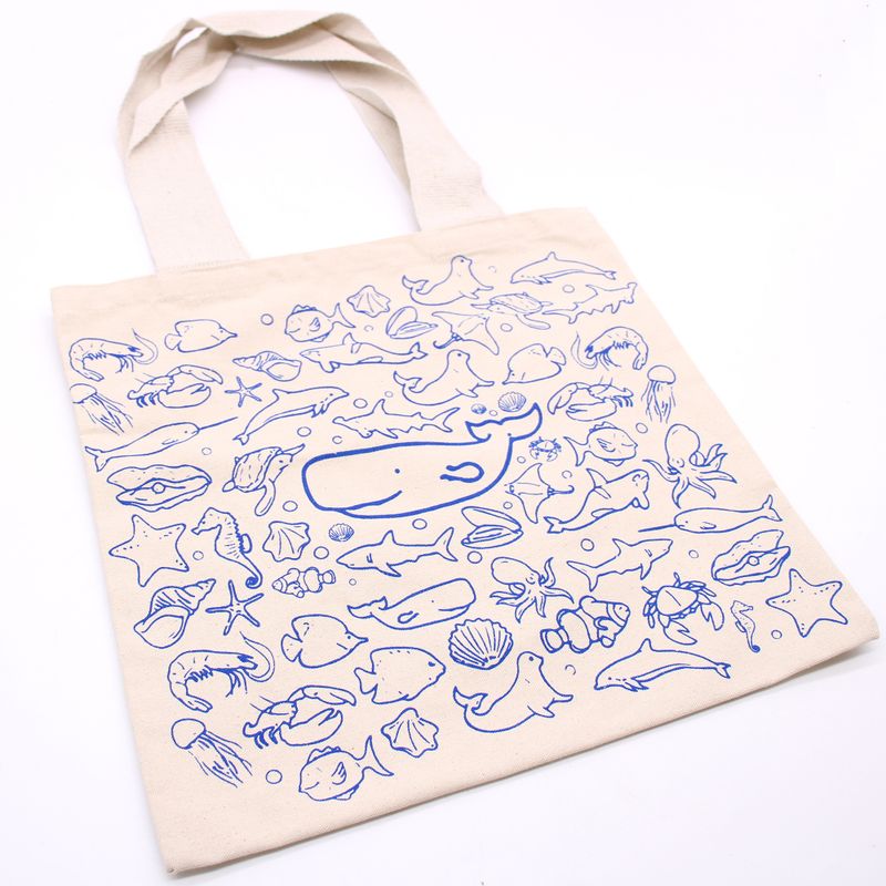 Grand Cabas en coton - 38x42cm - Vie Marine - 10oz