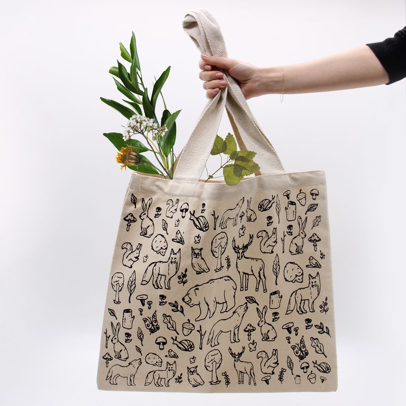 Grand Cabas en coton - 38x42cm - Vie Forestière - 10oz