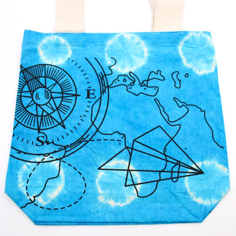 Sac en Coton Tye-Dye (6oz) - 38x42x12cm - Boussole - Bleu - Anse Naturelle