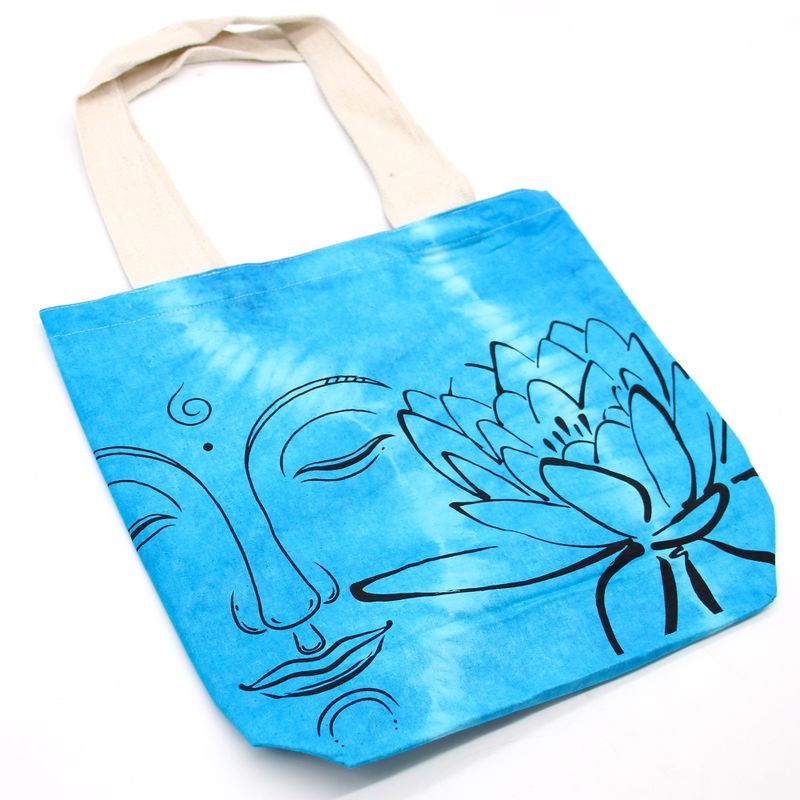 Sac en Coton Tye-Dye (6oz) - 38x42x12cm - Bouddha Lotus - Bleu - Anse Naturel