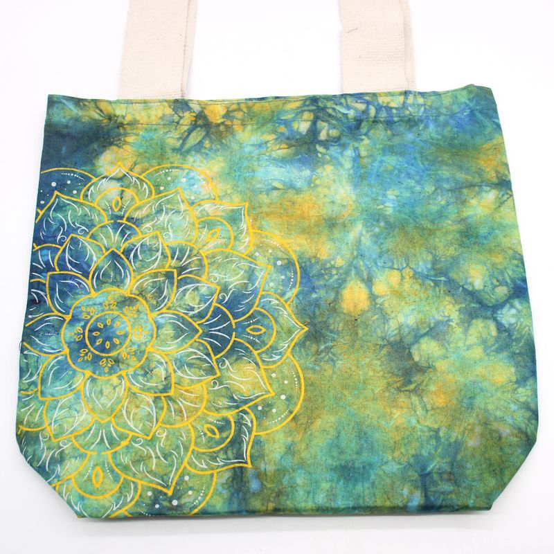 Sac en Coton Tye-Dye (6oz) - 38x42x12cm - Mandala - Vert/Bleu - Anse Naturelle