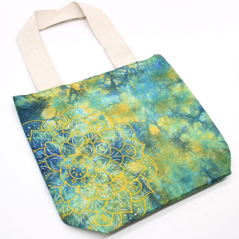 Sac en Coton Tye-Dye (6oz) - 38x42x12cm - Mandala - Vert/Bleu - Anse Naturelle