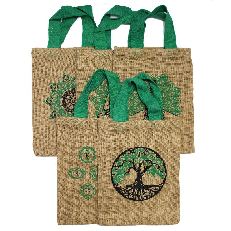 Sac Tote Bag en Jute - 5 motifs mystiques assortis