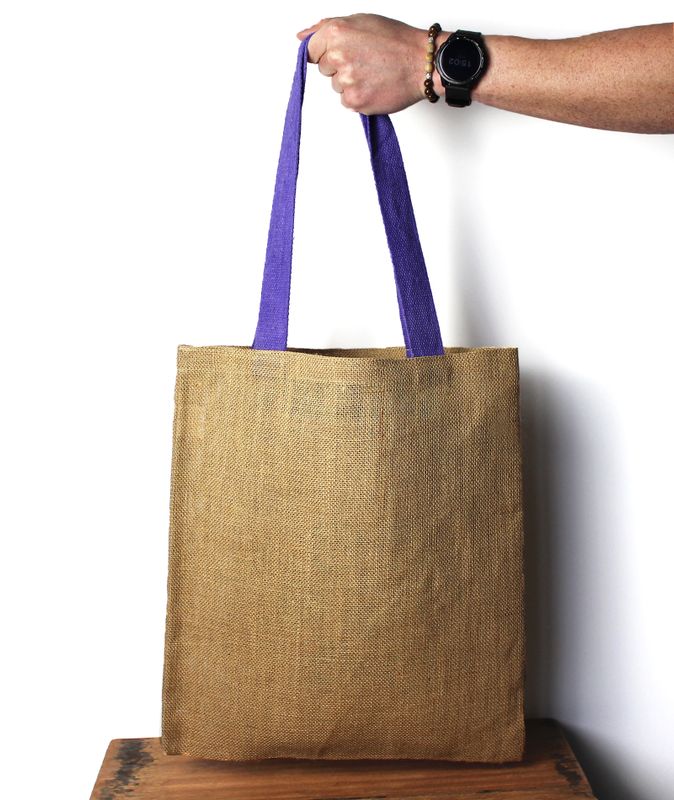 Grand Tote Bag en Jute - 5 anses de différentes couleurs assorties