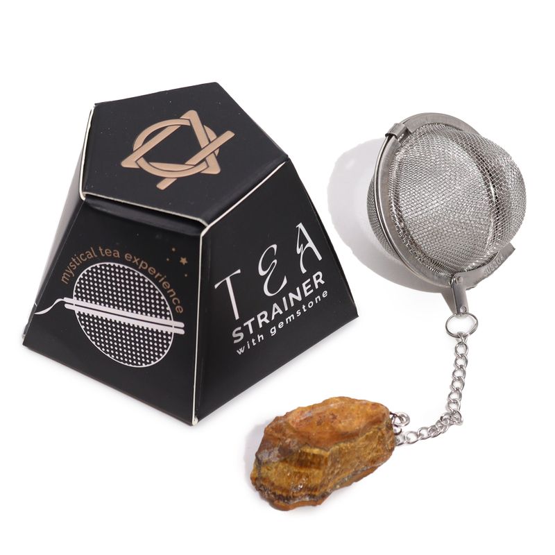 Infuseur Boule à Thé avec Pierres Précieuses - Oeil de tigre Doré