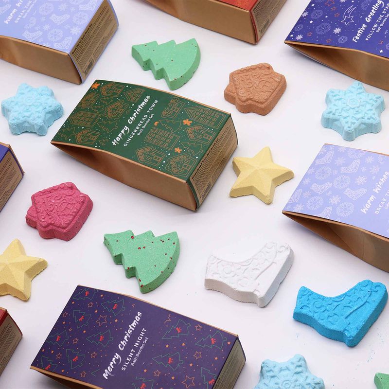 Coffret Cadeau de Bombes de Bain de Noël - Village de Pain d'épice