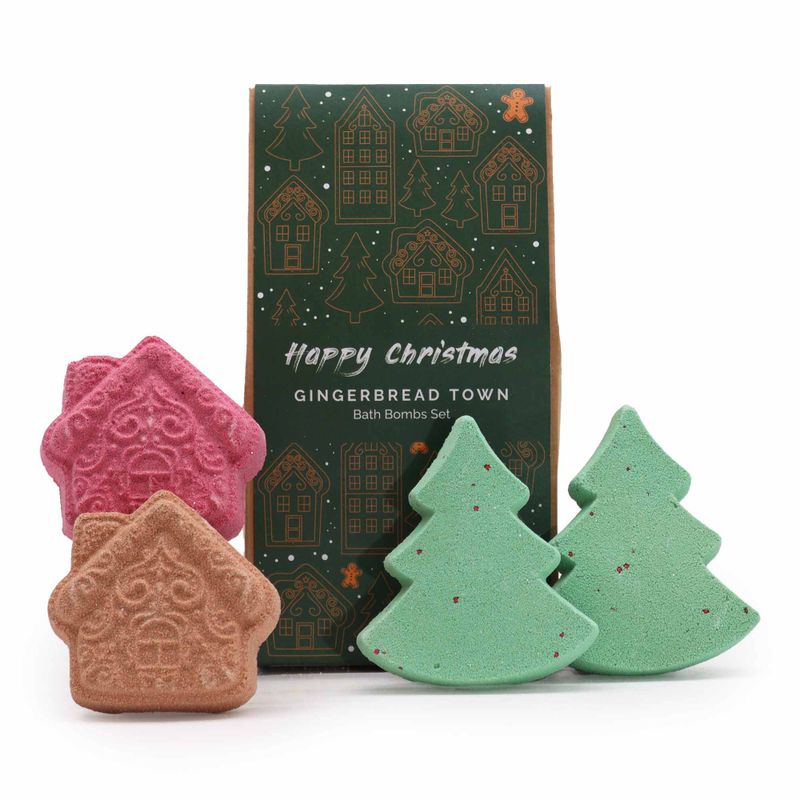 Coffret Cadeau de Bombes de Bain de Noël - Village de Pain d'épice