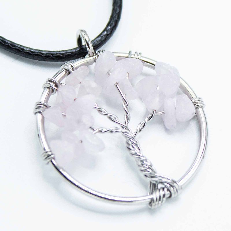 Pendentif Arbre de Vie - Quartz Rose