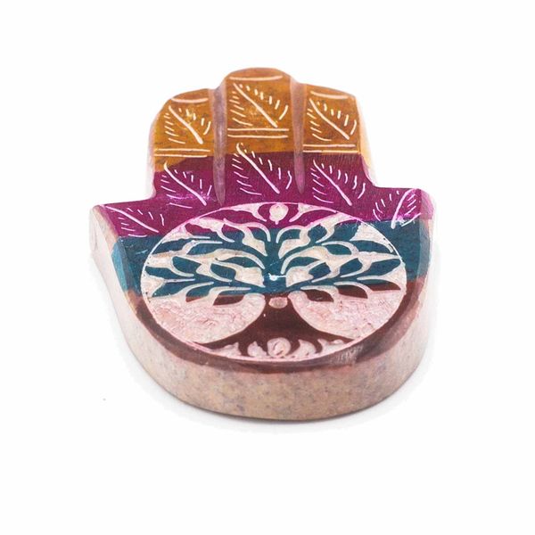 Porte-Encens Main de Fatma en Stéatite - 9x6cm - Arbre de vie