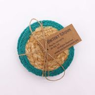 Dessous de Verre Naturel - Jute & Coton 10cm (lot de 4) - Bordure Sarcelle