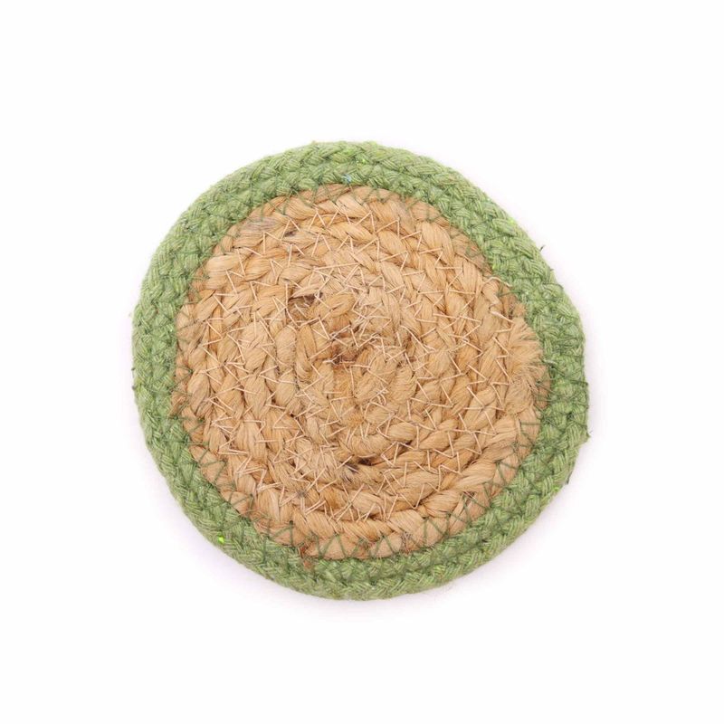 Dessous de Verre Naturel - Jute & Coton 10cm (lot de 4) - Couleurs Mixtes dans un Panier
