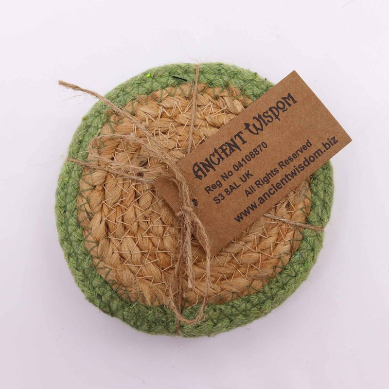 Dessous de Verre Naturel - Jute & Coton 10cm (lot de 4) - Bordure Olive